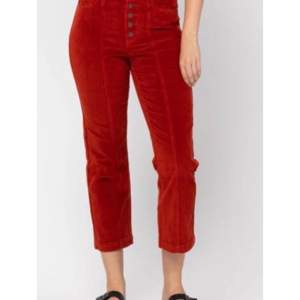 Judy Blue Women's‎ 9/29 Ankle Straight Crop Corduroy Pant Rust Orange Button Fly